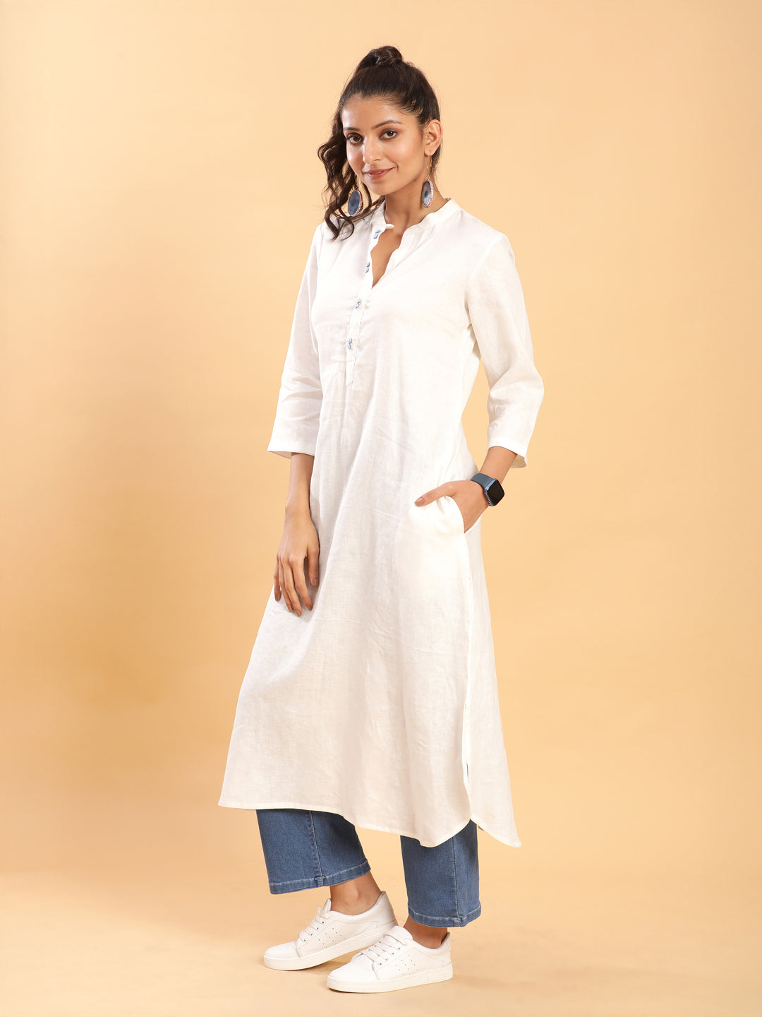 Round Cut Signature Kurta with Embroidered Buttons