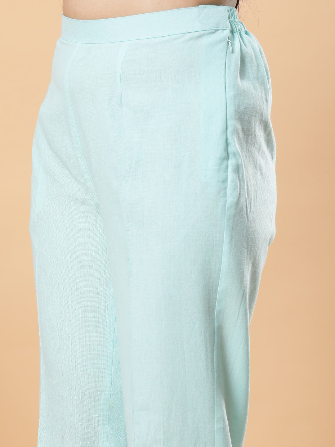 Sea Green Embroidered High Low Kurta with Tulip Fringe Pants