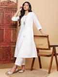 Serene White Chanderi A-Line Kurta Pants