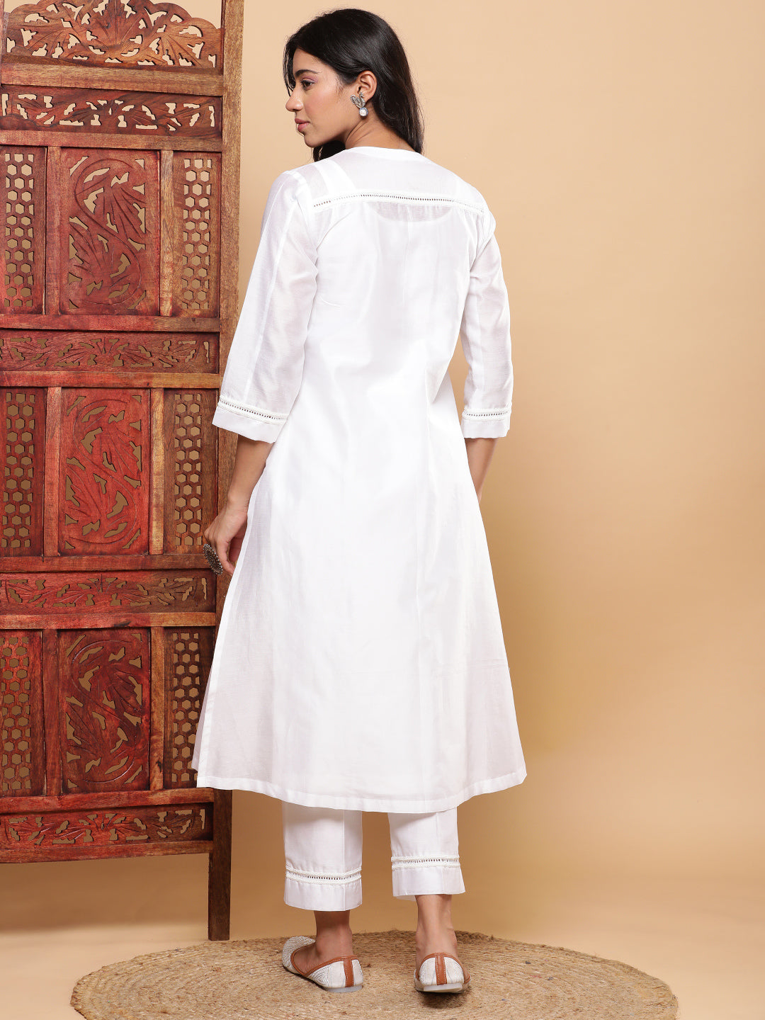 Serene White Chanderi A-Line Kurta Pants