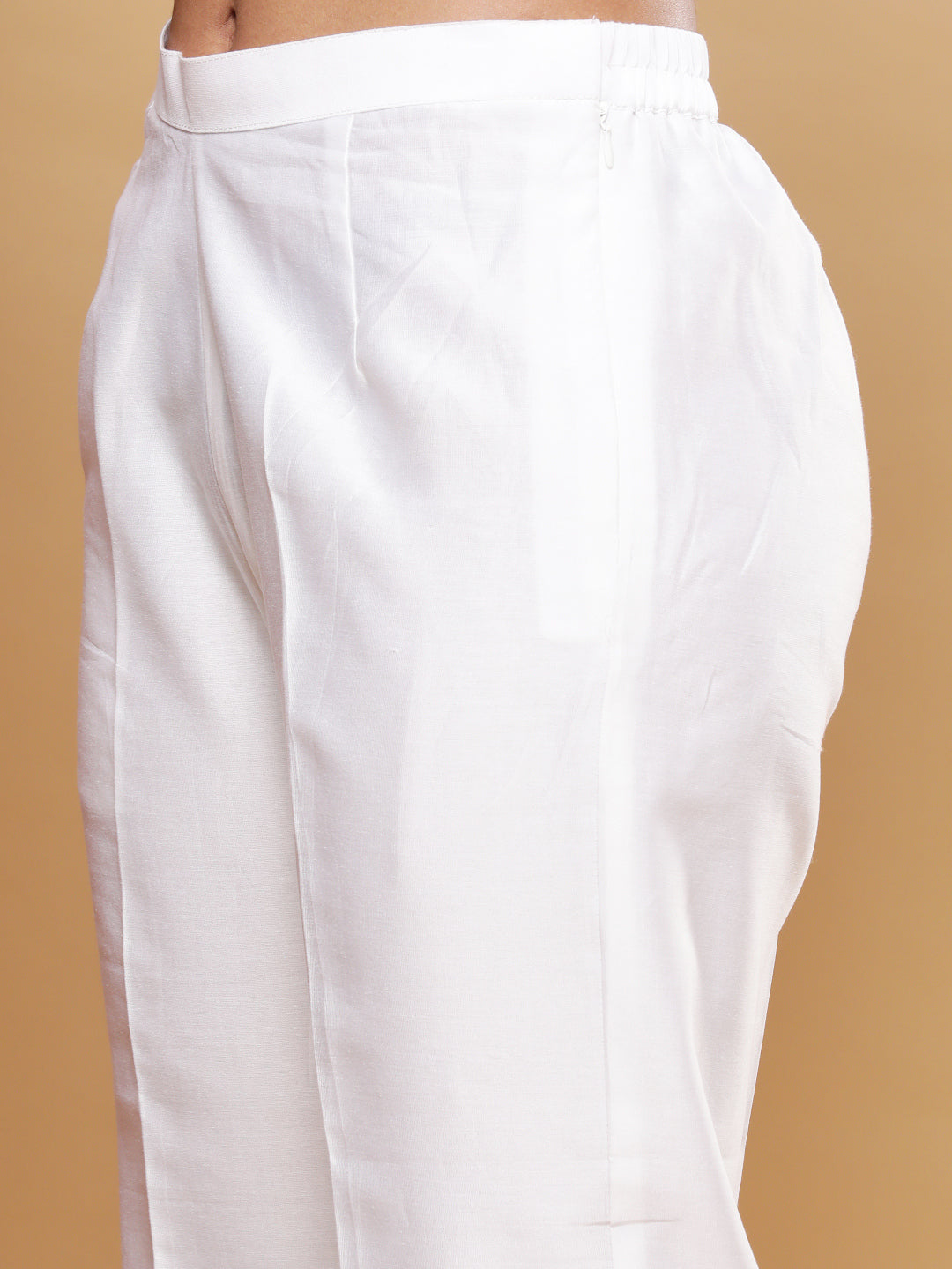 Serene White Chanderi A-Line Kurta Pants