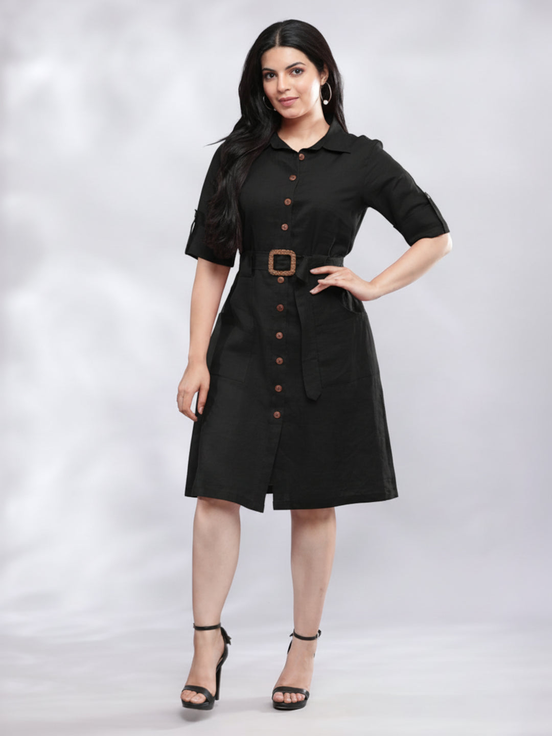 Smart Casual Black Linen Shirt Dress 2