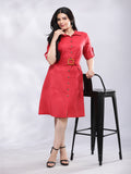 Smart Casual Red Linen Shirt Dress