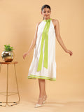 White linen Chic Dress with Lime Detailing