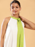 White linen Chic Dress with Lime Detailing