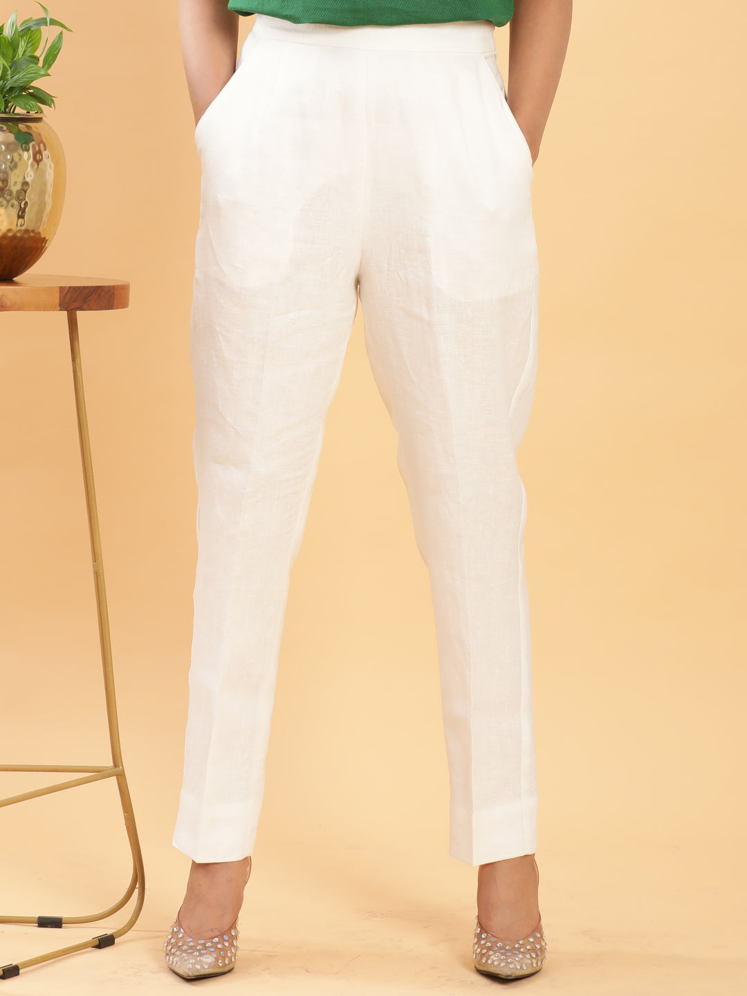 White Linen Formal Trousers