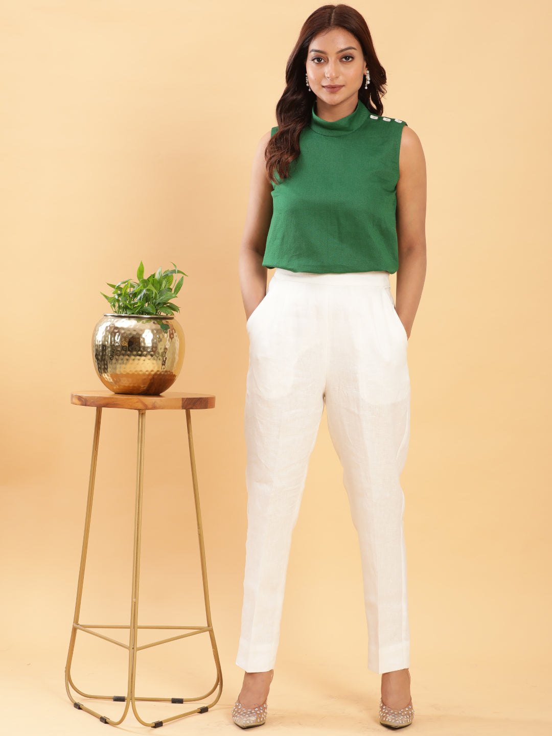 White Linen Formal Trousers