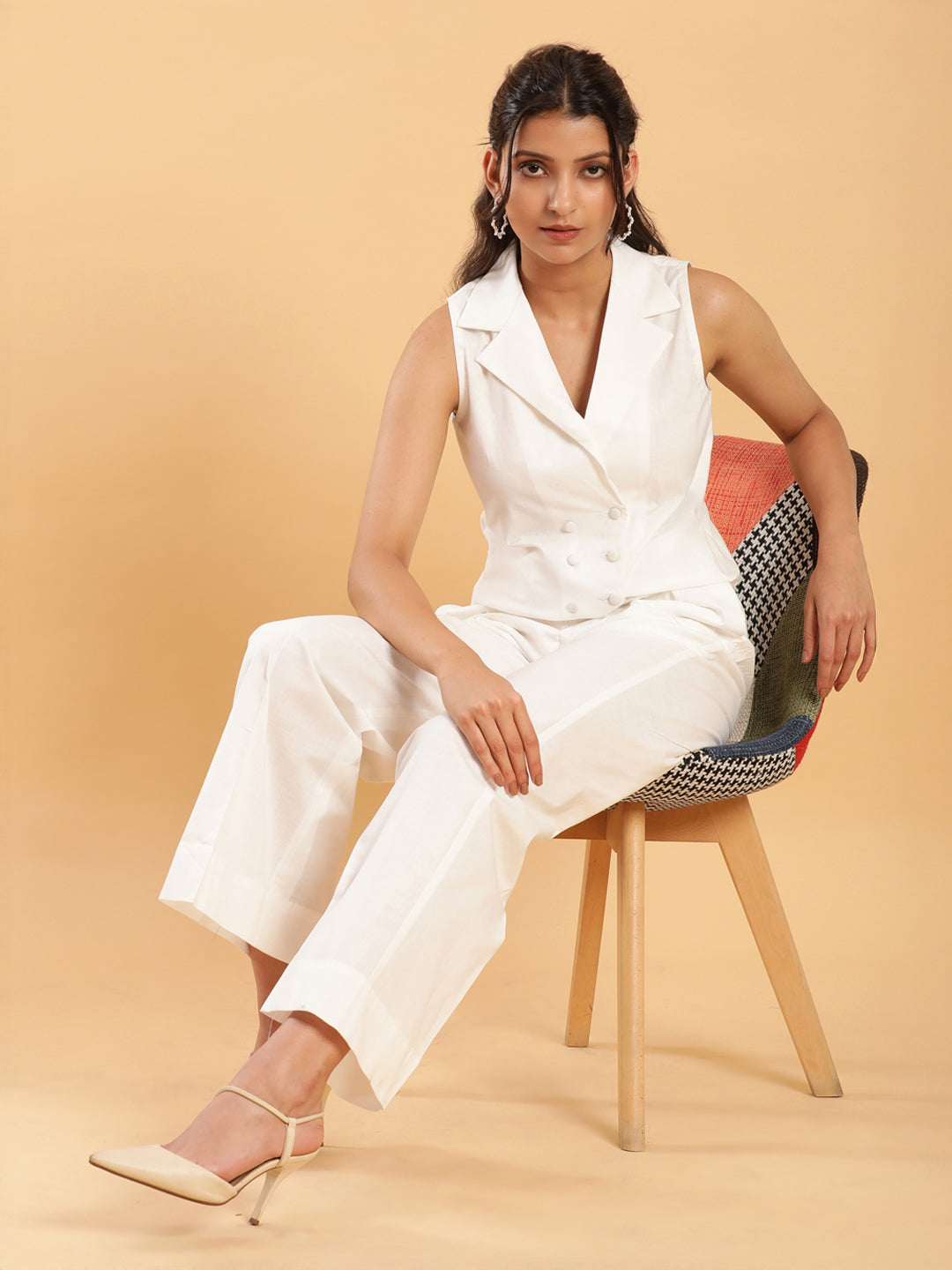 Formal Serene White Waistcoat with Trousers Co-ord Set