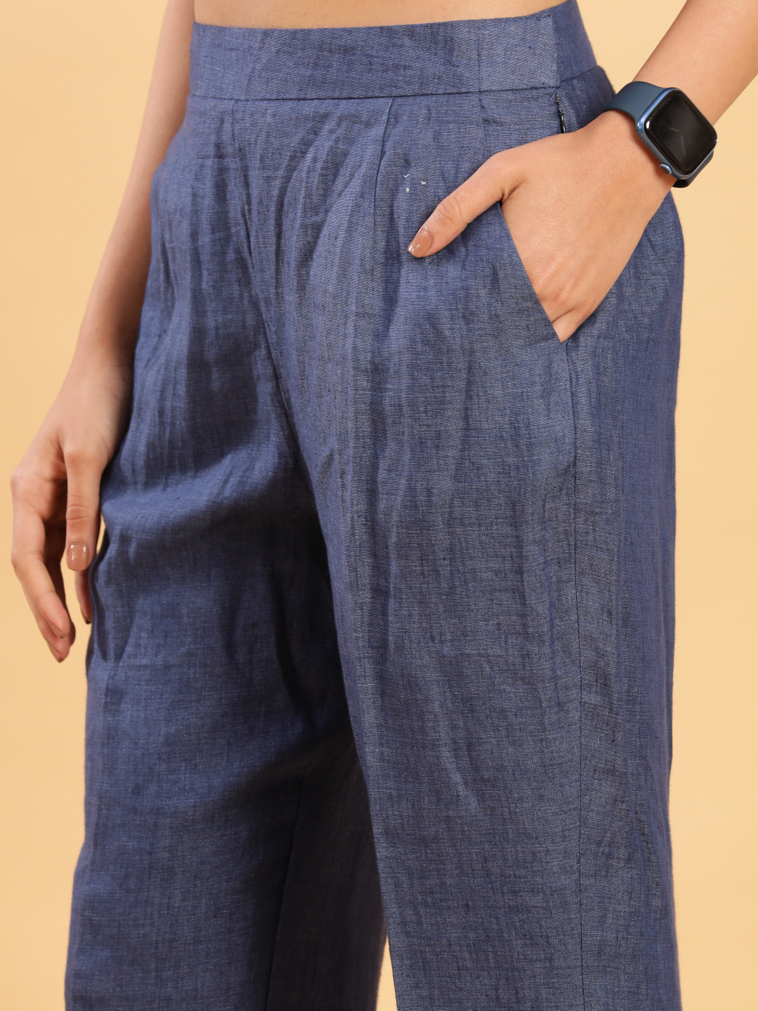 Wraparound Top with Motif and Pants Co-ord - Carbon Blue