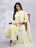 Summer Yellow with White Lace Kurta Pant with Chiffon Dupatta