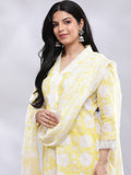 Summer Yellow with White Lace Kurta Pant with Chiffon Dupatta