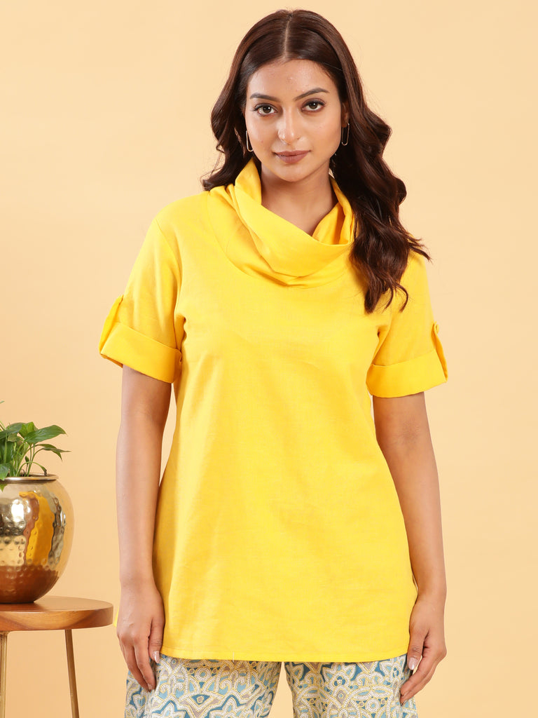 yellow cowl neck top